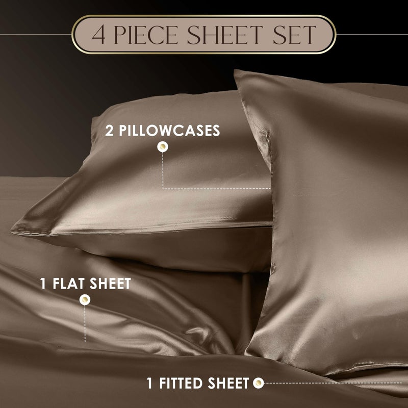 Martex Elegance 4-Piece King Size Luxury Hotel Quality Bed Sheets Set - Champagne Satin, Silky Soft & Smooth, Great for Hair & Skin, Gold - Image 3